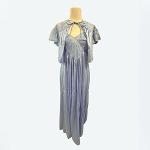 Vintage 70s/80s Periwinkle Maxi Slip Dress and Bed Jacket Gillian O’malley Set